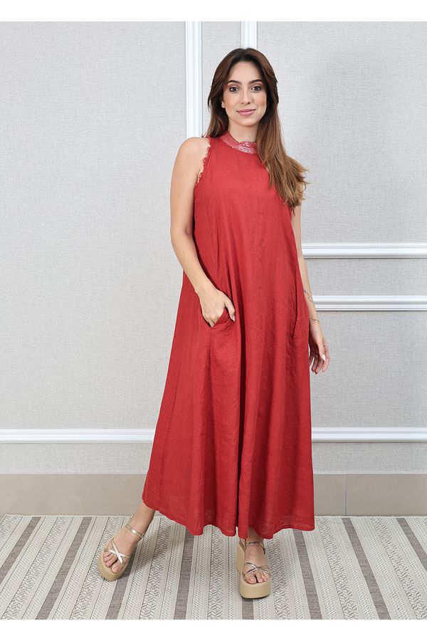 Vestido Maria Linho Italiano Terracota - Loja Linho Italiano