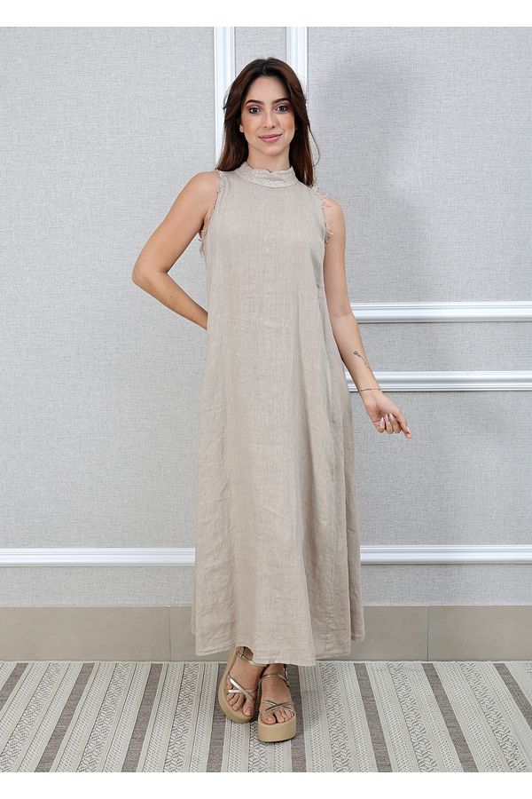Vestido Maria Linho Italiano Bege - Loja Linho Italiano