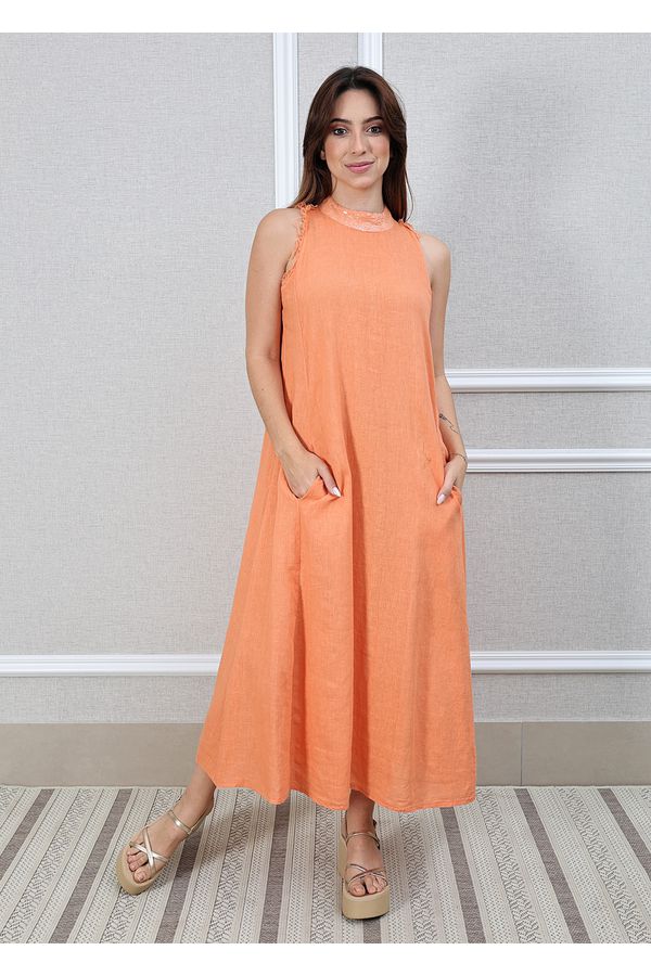 Vestido Maria Linho Italiano Pêssego - Loja Linho Italiano