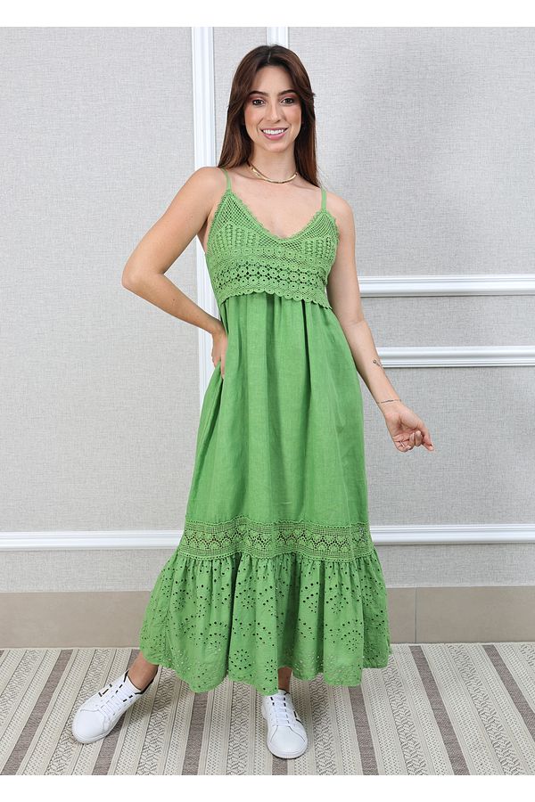 Vestido Francesca Linho Italiano Verde Pistache - Loja Linho Italiano