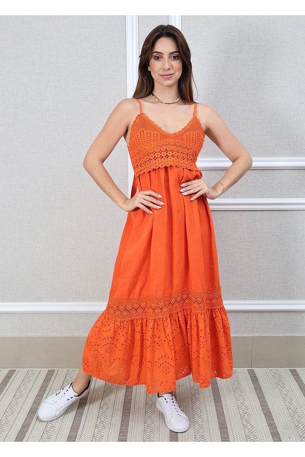 Vestido Francesca Linho Italiano Laranja - Loja Linho Italiano