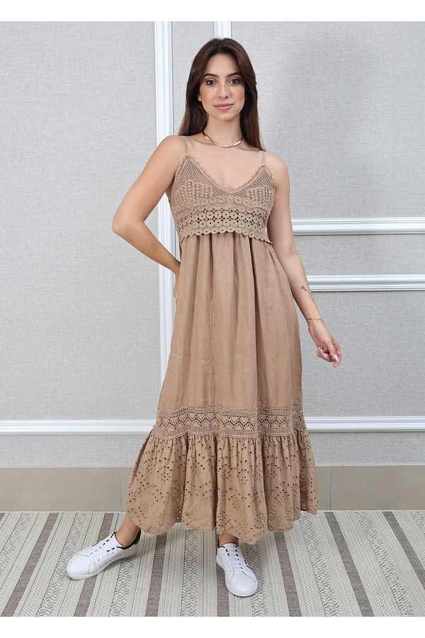 Vestido Francesca Linho Italiano Caramelo - Loja Linho Italiano