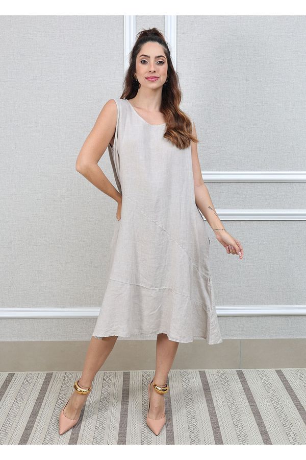 Vestido Lavinia Linho Italiano Bege - Loja Linho Italiano