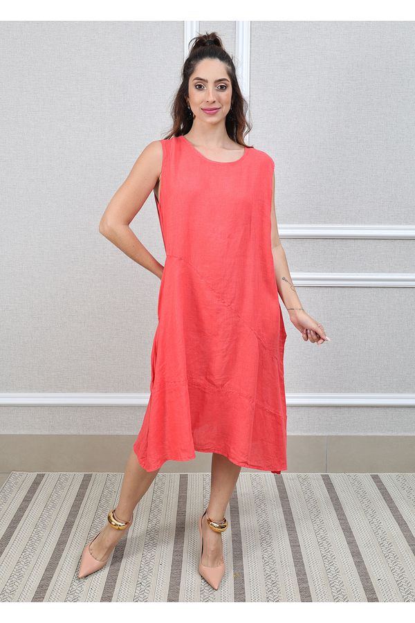 Vestido Lavinia Linho Italiano Coral - Loja Linho Italiano