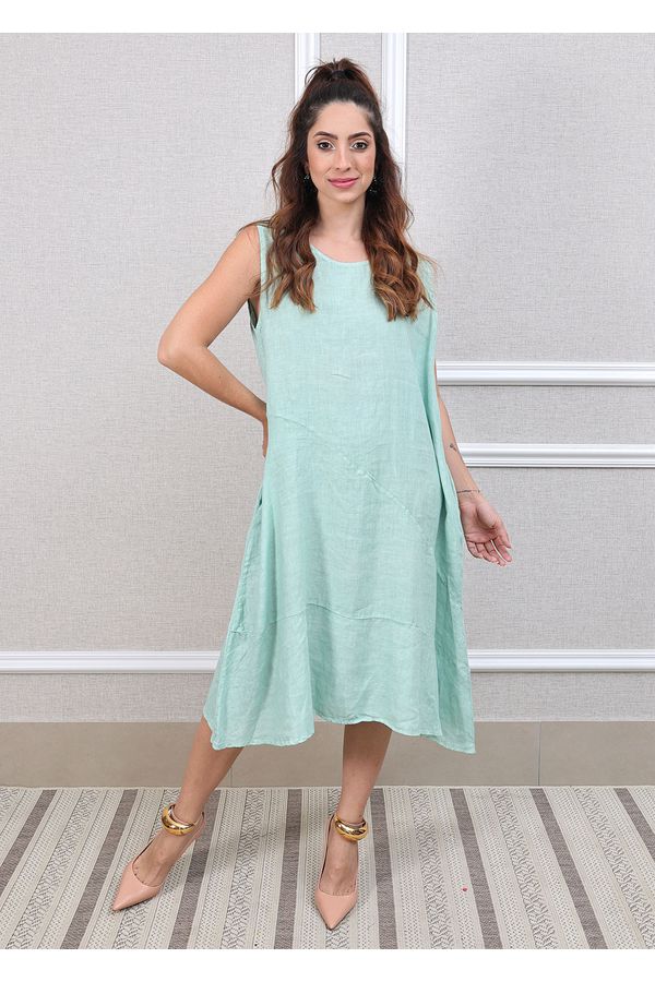 Vestido Lavinia Linho Italiano Verde Àgua - Loja Linho Italiano