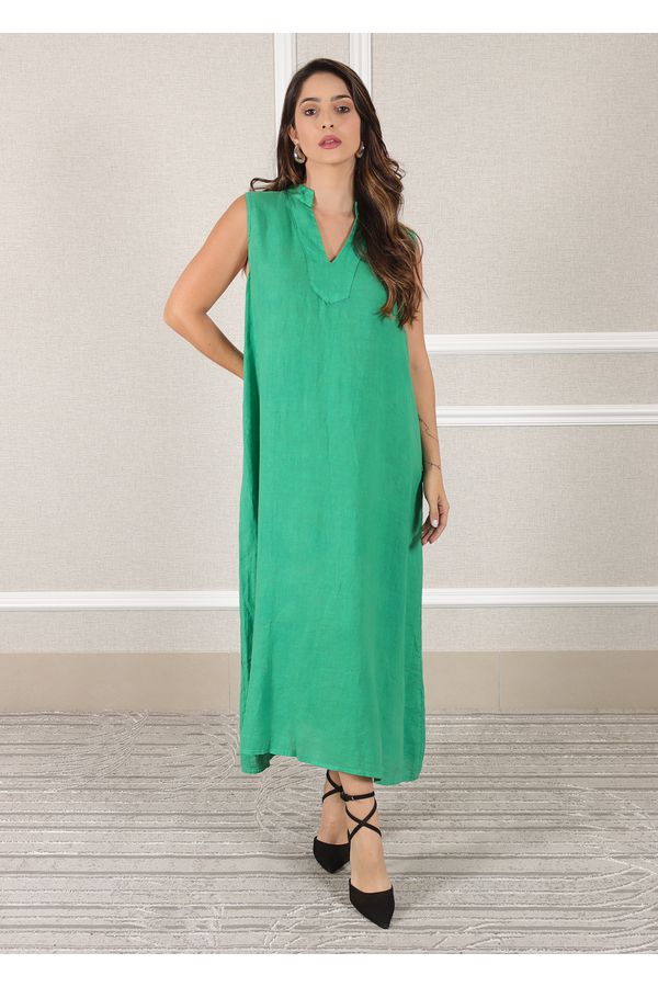 Vestido Luana Linho Italiano Verde Bandeira - Loja Linho Italiano