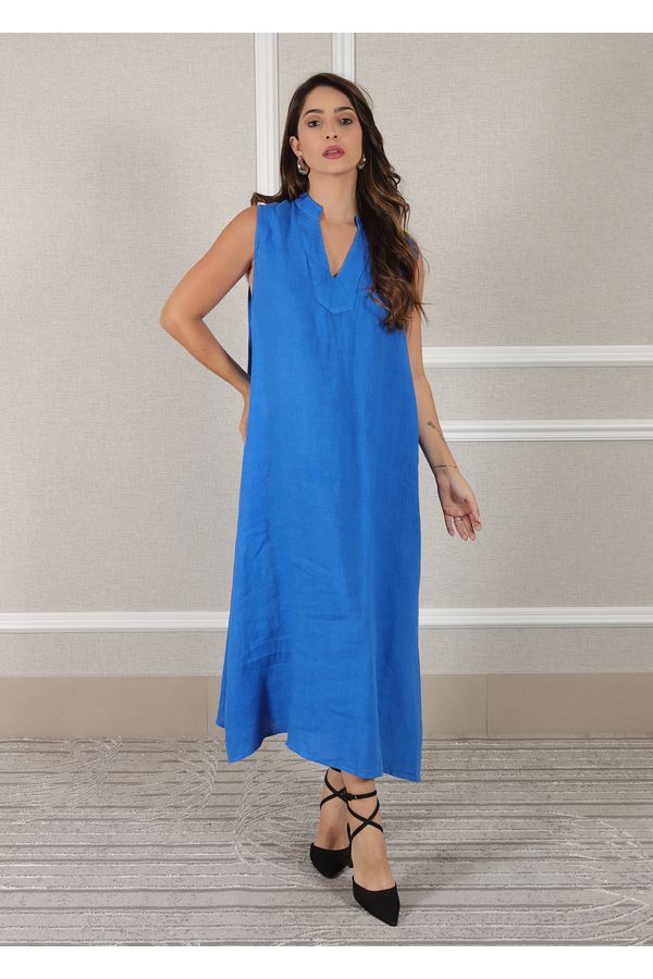 Vestido Luana Linho Italiano Azul Royal - Loja Linho Italiano