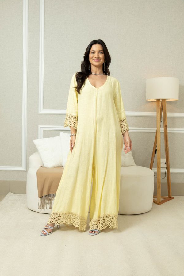 MACACÃO FLORENZA MANTEIGA - Loja Linho Italiano