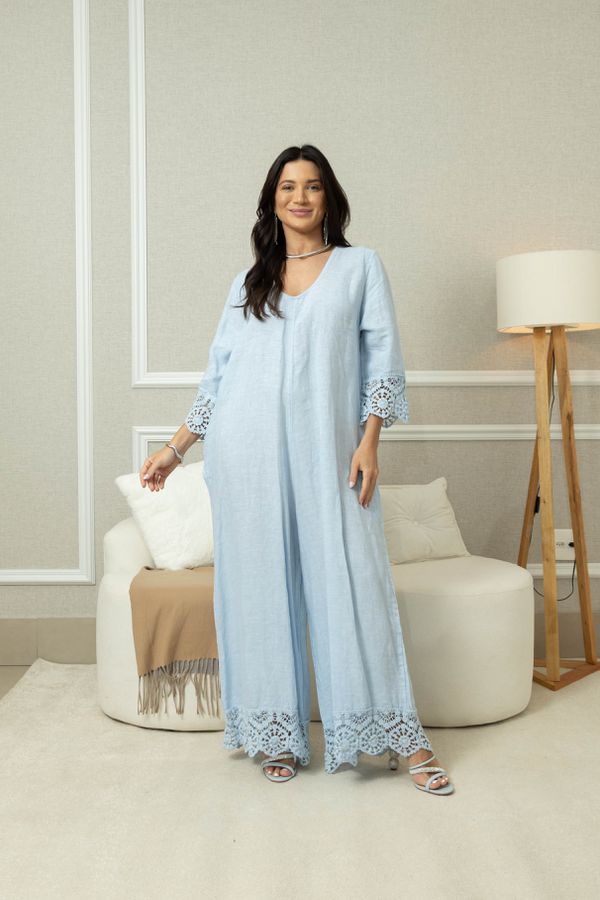 MACACÃO FLORENZA AZUL BEBE - Loja Linho Italiano