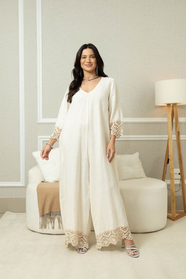 MACACÃO FLORENZA BEGE - Loja Linho Italiano