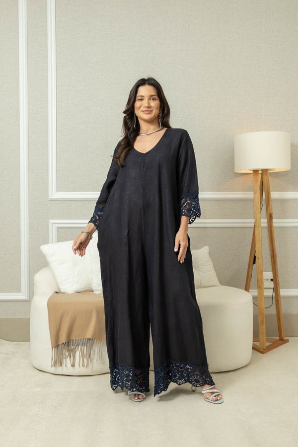 MACACÃO FLORENZA MARINHO - Loja Linho Italiano