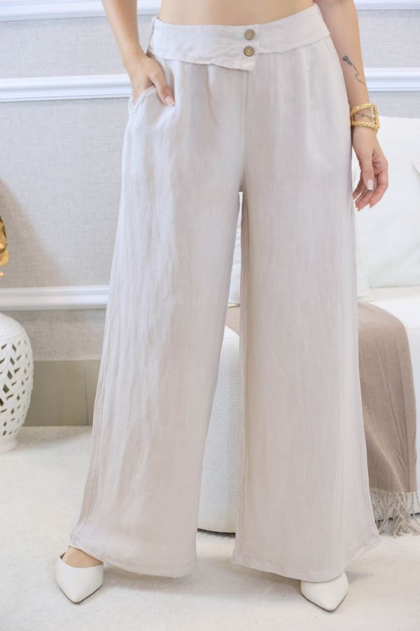 CALÇA MARLENE BEGE - Loja Linho Italiano
