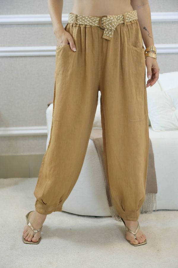 CALÇA SORAYA CARAMELO - Loja Linho Italiano