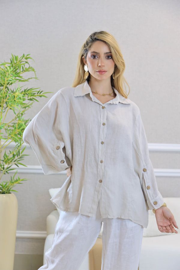 CAMISA VANDA BEGE - Loja Linho Italiano