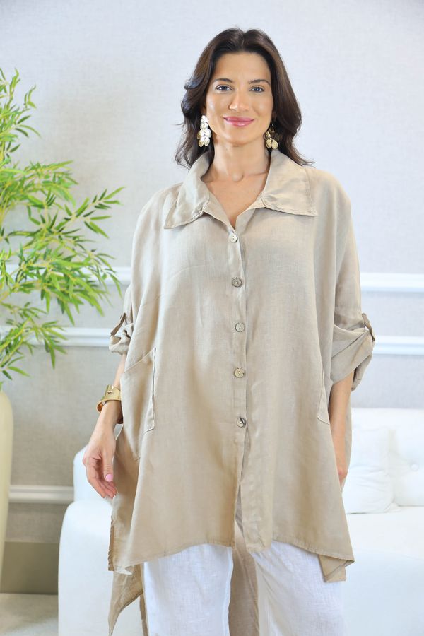 CAMISA MONICA CARAMELO - Loja Linho Italiano