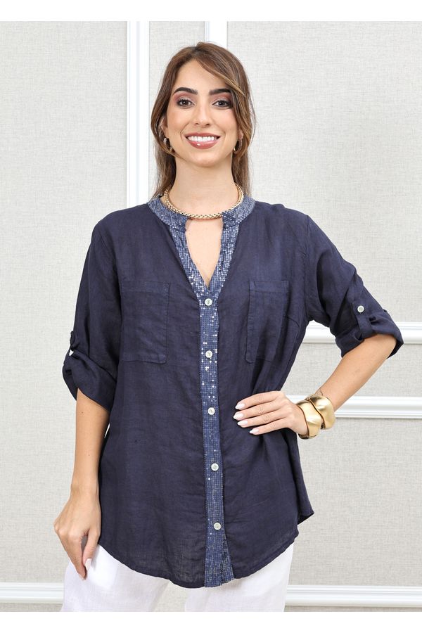 CAMISA SILMARA AZUL MARINHO - Loja Linho Italiano