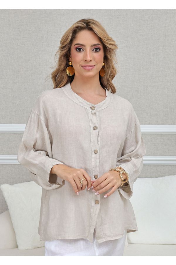 CAMISA KEILA BEGE - Loja Linho Italiano