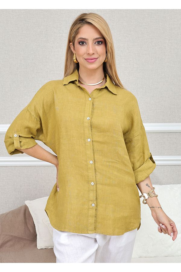 CAMISA MANDALA MOSTARDA DIJON - Loja Linho Italiano