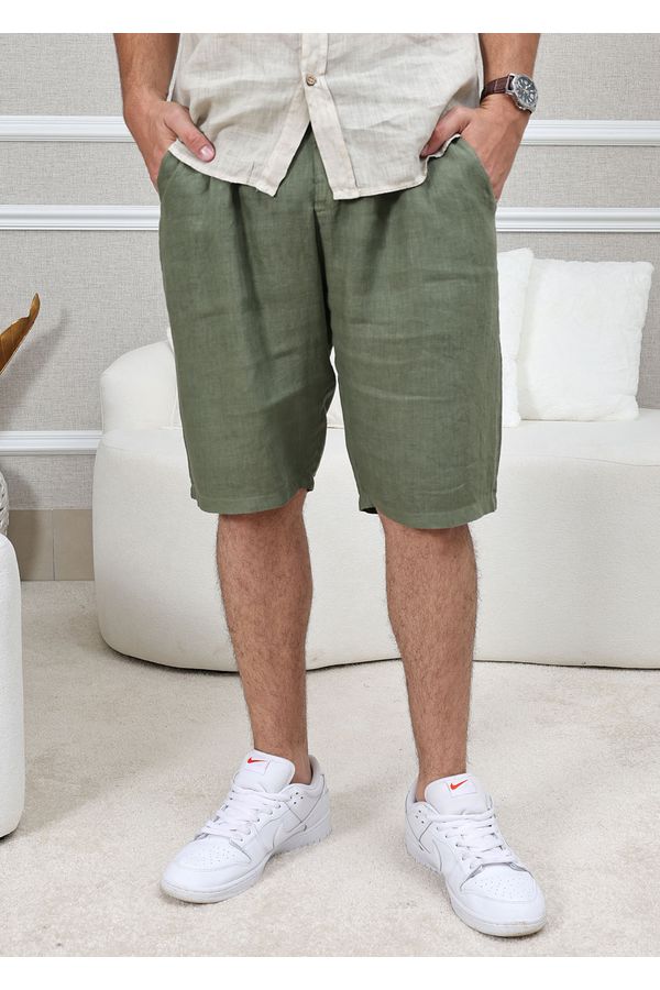 Bermuda Masculina Benício Linho Italiano Verde Mil... - Loja Linho Italiano