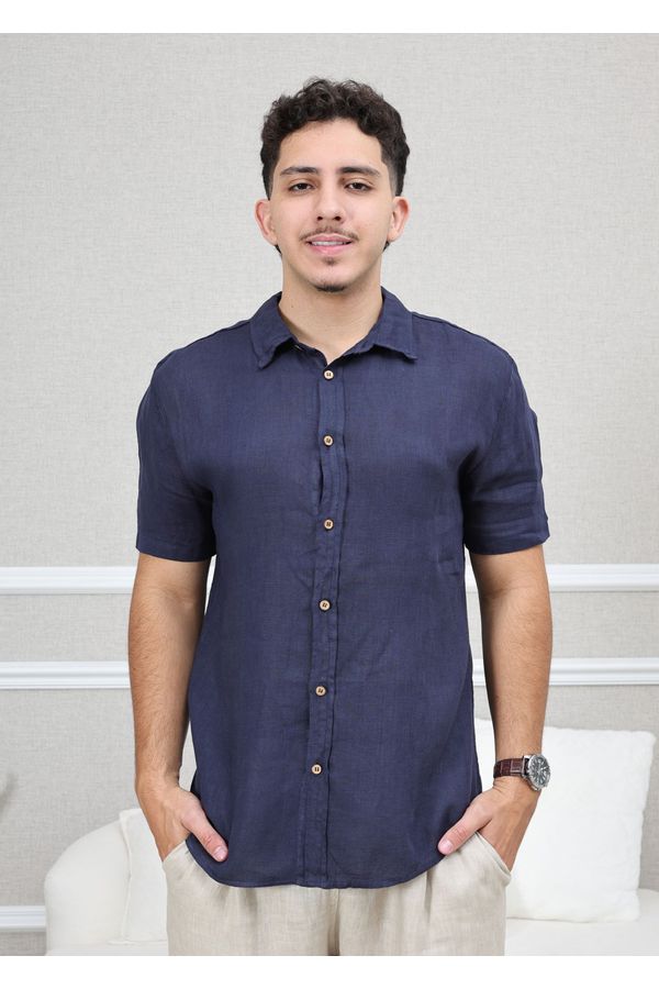 Camisa Masculina Manga Curta Davi - Linho Italiano... - Loja Linho Italiano