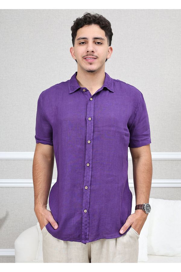Camisa Masculina Manga Curta Davi - Linho Italiano... - Loja Linho Italiano