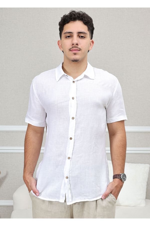 Camisa Masculina Manga Curta Davi - Linho Italiano... - Loja Linho Italiano