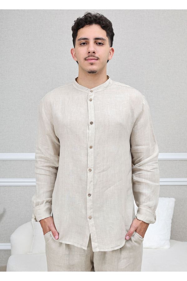 Camisa Masculina Enrico Linho Italiano Cru - Loja Linho Italiano