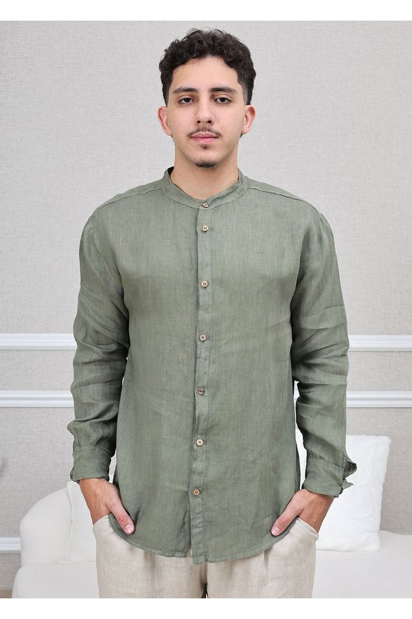 Camisa Masculina Enrico Linho Italiano Verde Milit... - Loja Linho Italiano