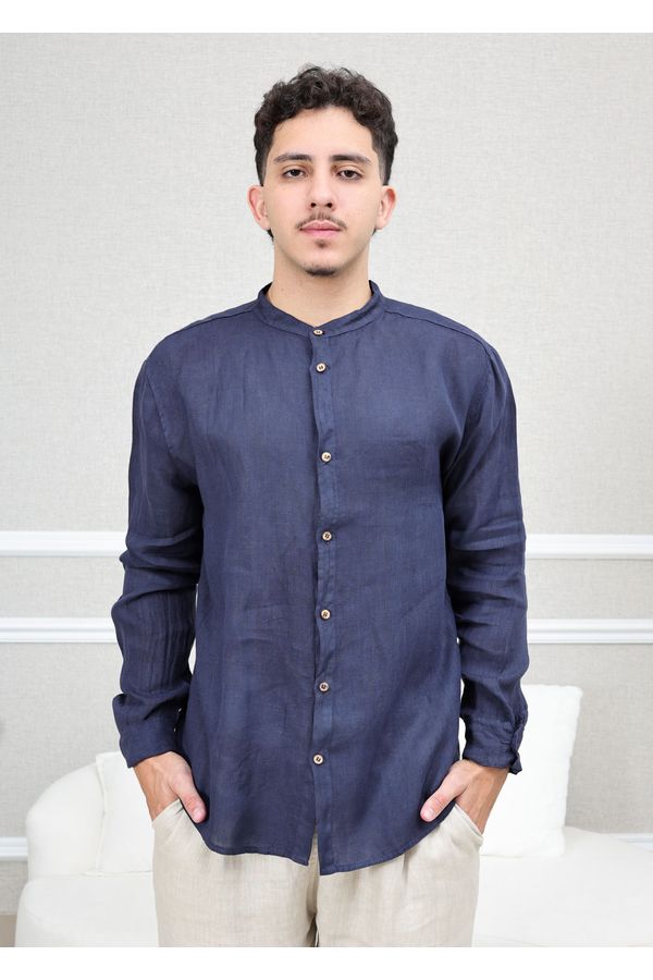 Camisa Masculina Enrico Linho Italiano Azul Marinh - Loja Linho Italiano