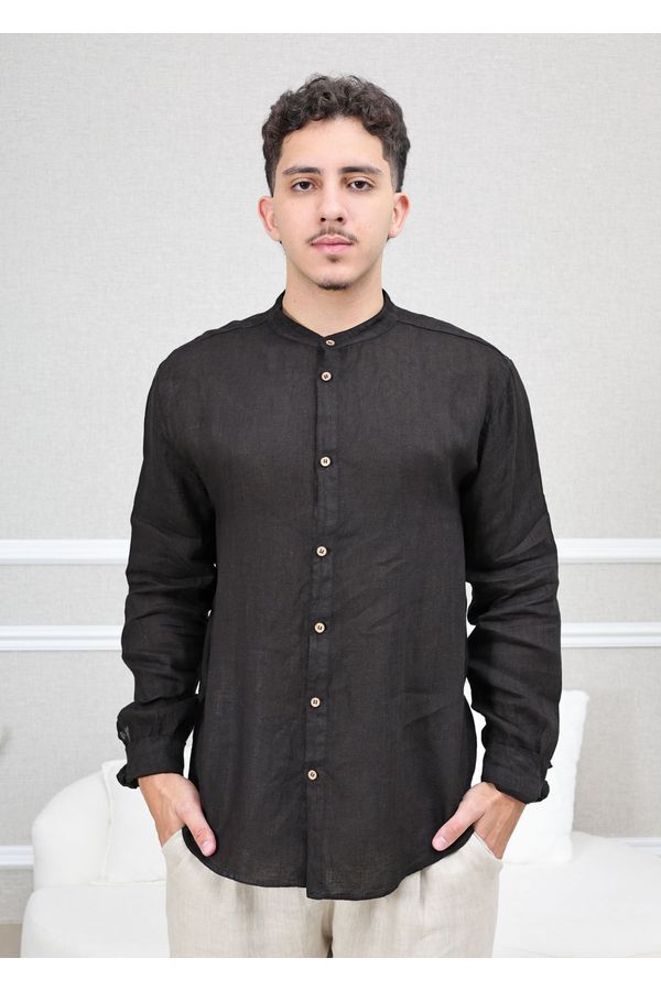 Camisa Masculina Enrico Linho Italiano Preta - Loja Linho Italiano