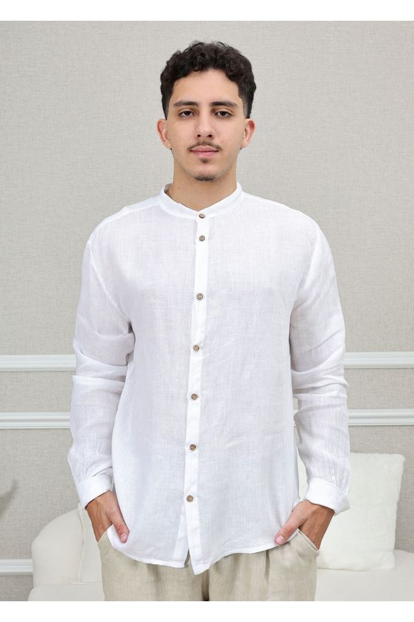 Camisa Masculina Enrico Linho Italiano Branca - Loja Linho Italiano