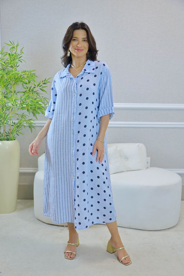 CHEMISE ALEXANDRA AZUL BEBE - Loja Linho Italiano