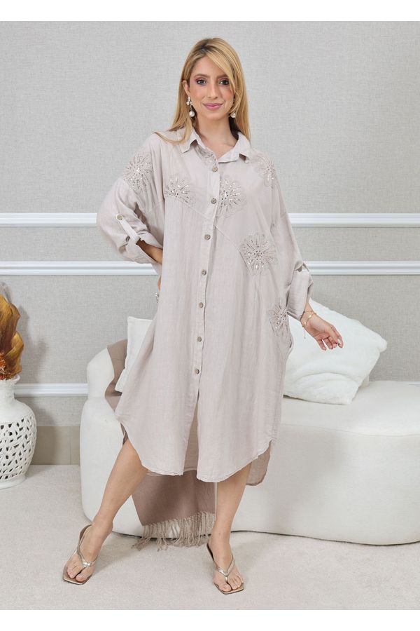 CHEMISE KÁTIA BEGE - Loja Linho Italiano
