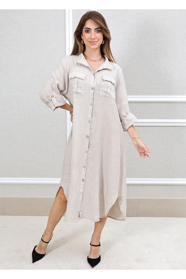 CHEMISE MIRELA BEGE - Loja Linho Italiano