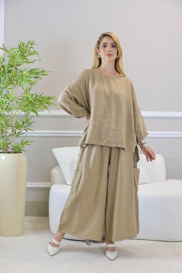 CONJUNTO NYRA CARAMELO - Loja Linho Italiano