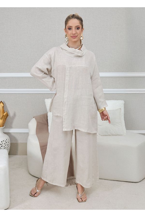 CONJUNTO ELIENE BEGE - Loja Linho Italiano