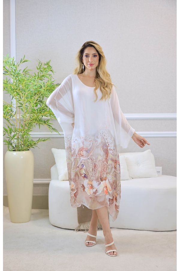 KAFTAN SILVIA SEDA BRANCO - Loja Linho Italiano