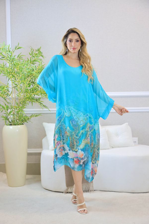 KAFTAN SILVIA SEDA VERDE AGUA - Loja Linho Italiano