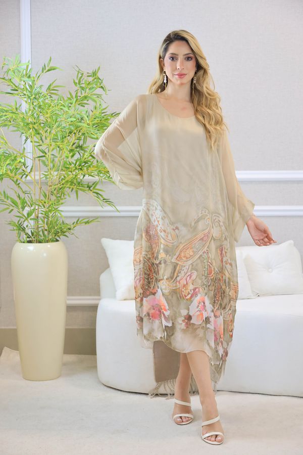 KAFTAN SILVIA SEDA BEGE - Loja Linho Italiano
