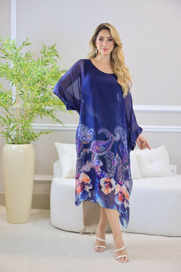 KAFTAN SILVIA SEDA MARINHO - Loja Linho Italiano