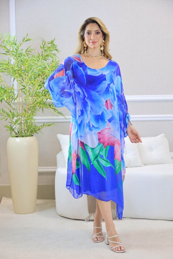 KAFTAN STELLA SEDA AZUL ROYAL - Loja Linho Italiano