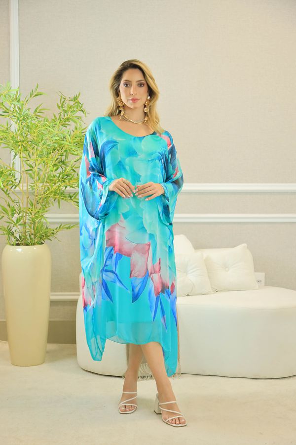 KAFTAN STELLA SEDA VERDE AGUA - Loja Linho Italiano
