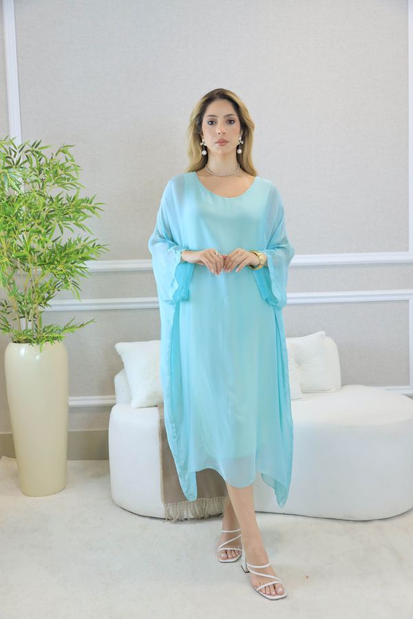 KAFTAN PATRICÍA SEDA VERDE AGUA - Loja Linho Italiano
