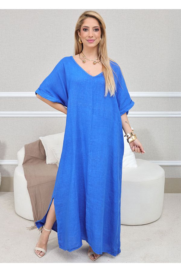 TÚNICA SILVANA AZUL ROYAL - Loja Linho Italiano