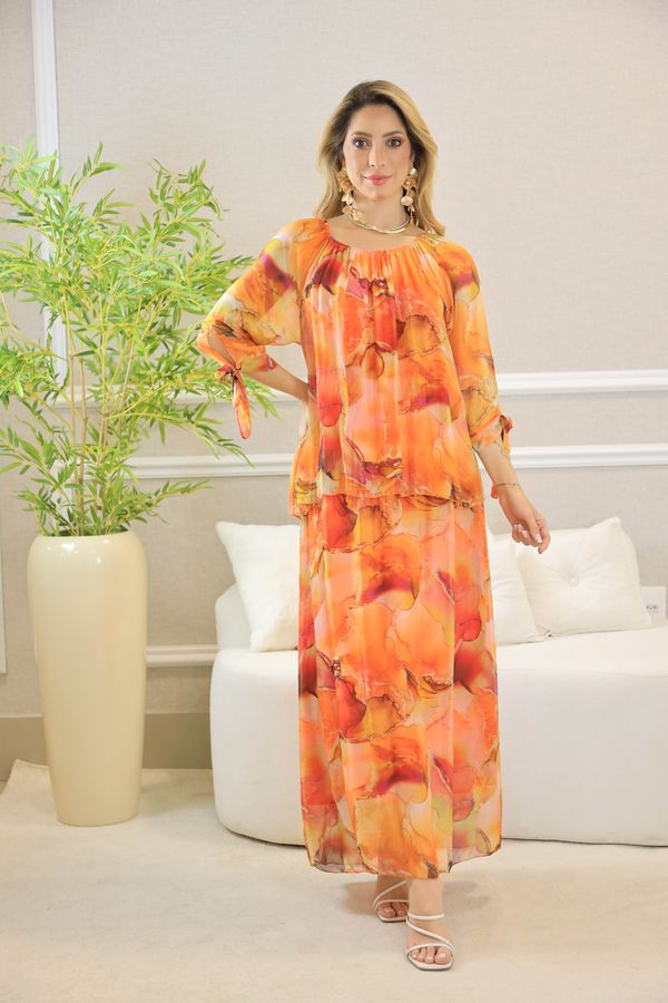 VESTIDO YASMIN SEDA LARANJA - Loja Linho Italiano
