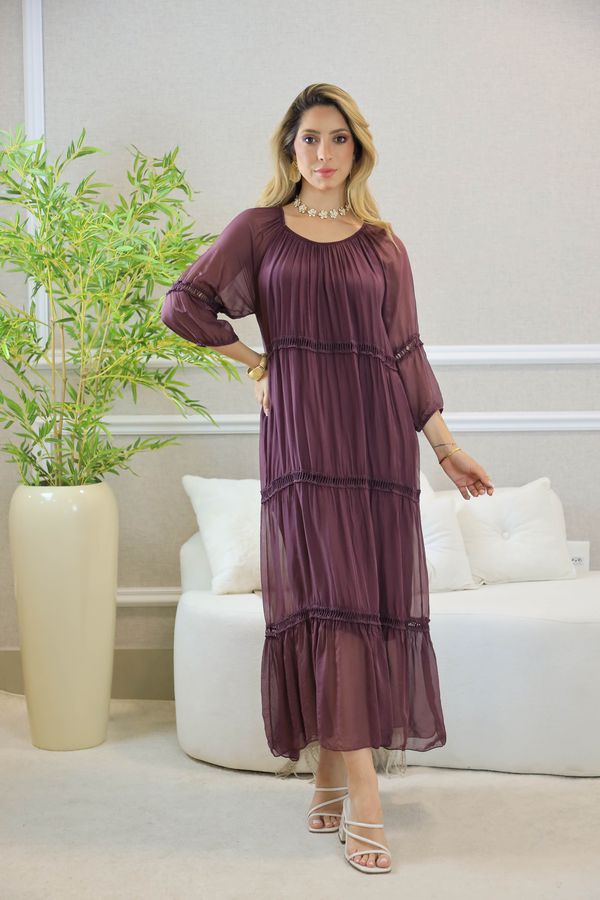 VESTIDO HANNA SEDA BORDO - Loja Linho Italiano