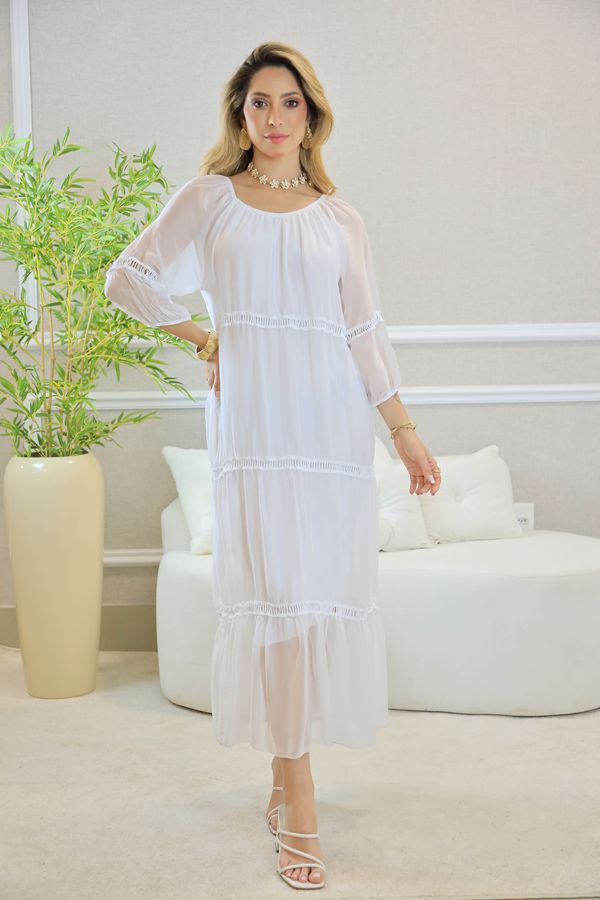 VESTIDO HANNA SEDA BRANCO - Loja Linho Italiano