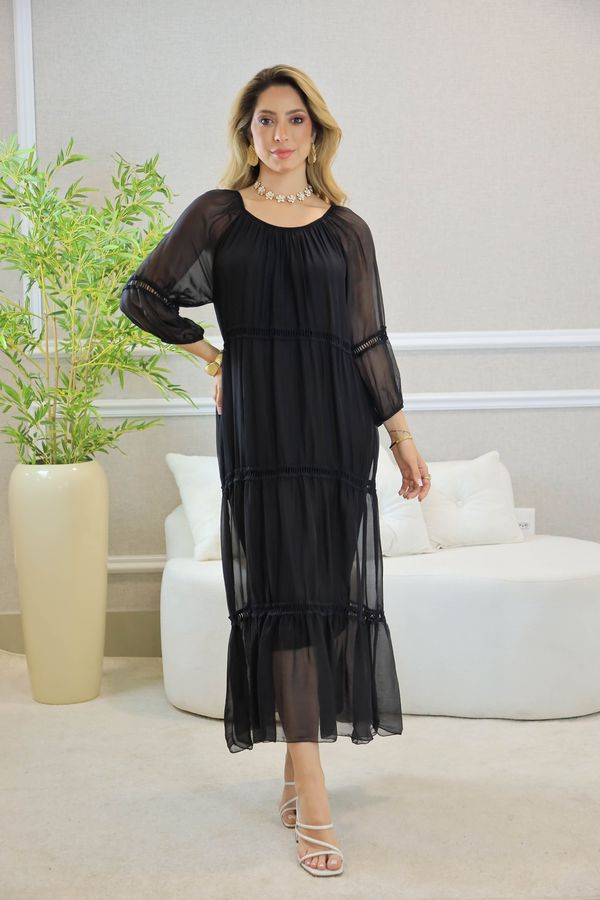 VESTIDO HANNA SEDA PRETO - Loja Linho Italiano