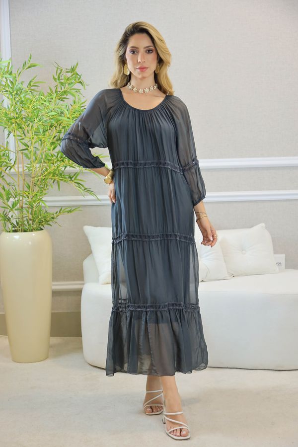 VESTIDO HANNA SEDA CHUMBO - Loja Linho Italiano