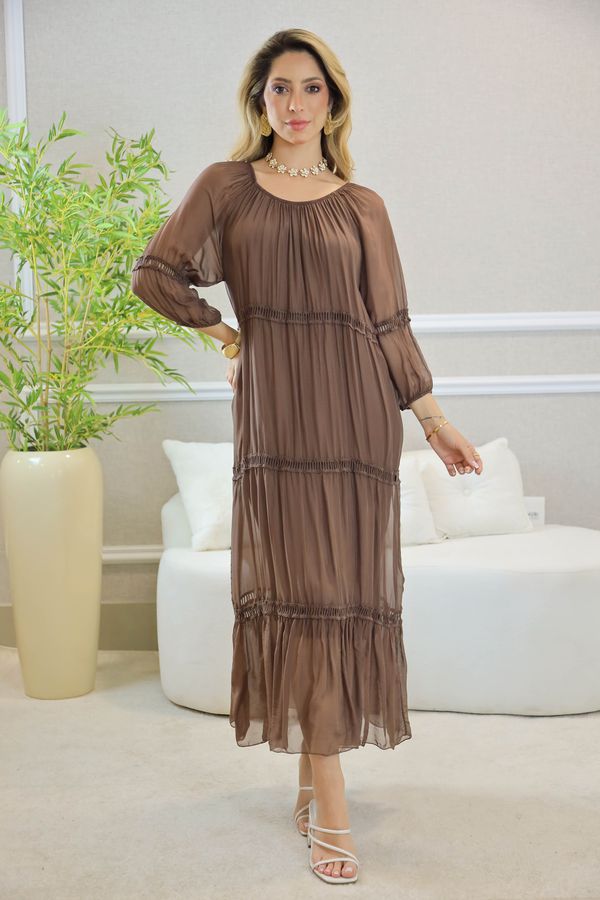 VESTIDO HANNA SEDA MARROM - Loja Linho Italiano